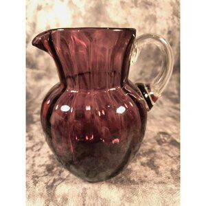Amethyst Purple Handblown Glass Pitcher With Clear Handle